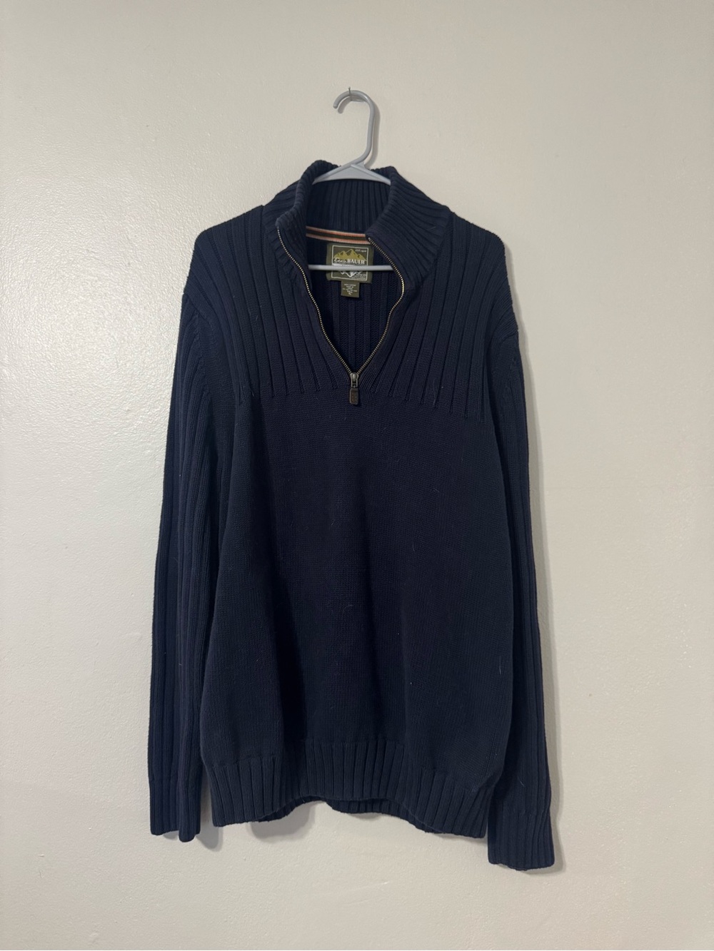 Eddie Bauer Navy Half-Zip Ribbed Mock Neck Sweater